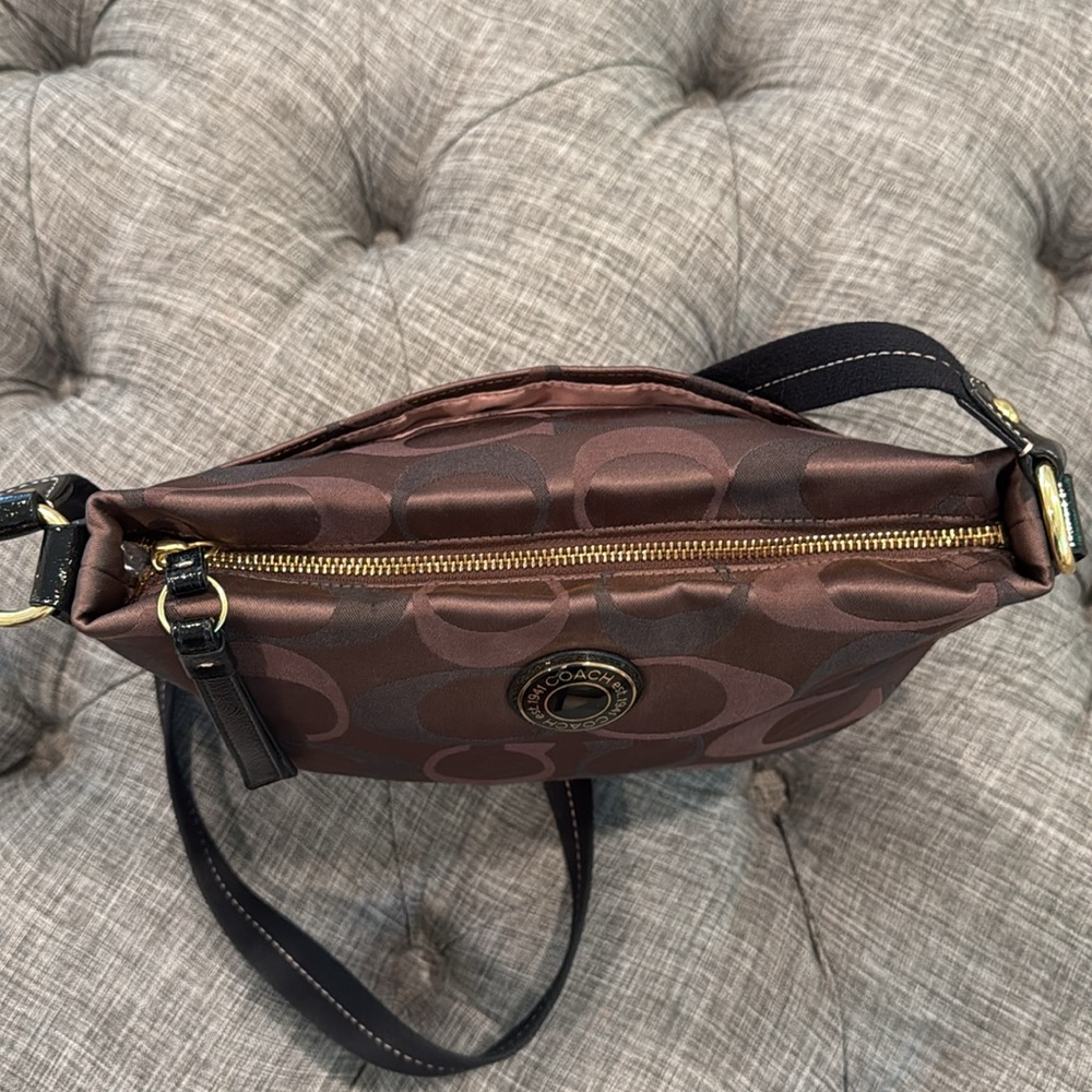 Coach Bag Large Vintage Signature Stripe Logo Crossbody Bag in Brown and Black - Picture 11 of 17